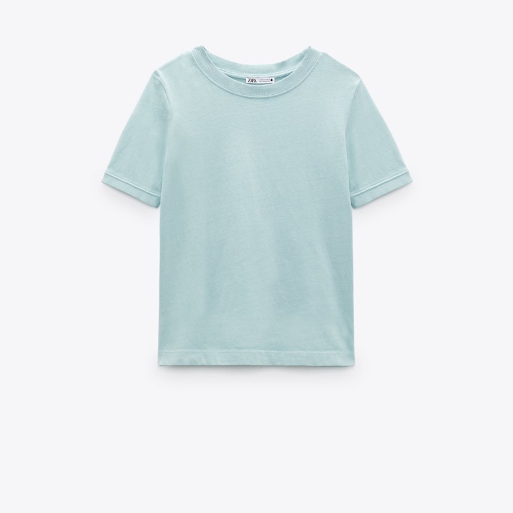 Zara ribbed sky blue t shirt